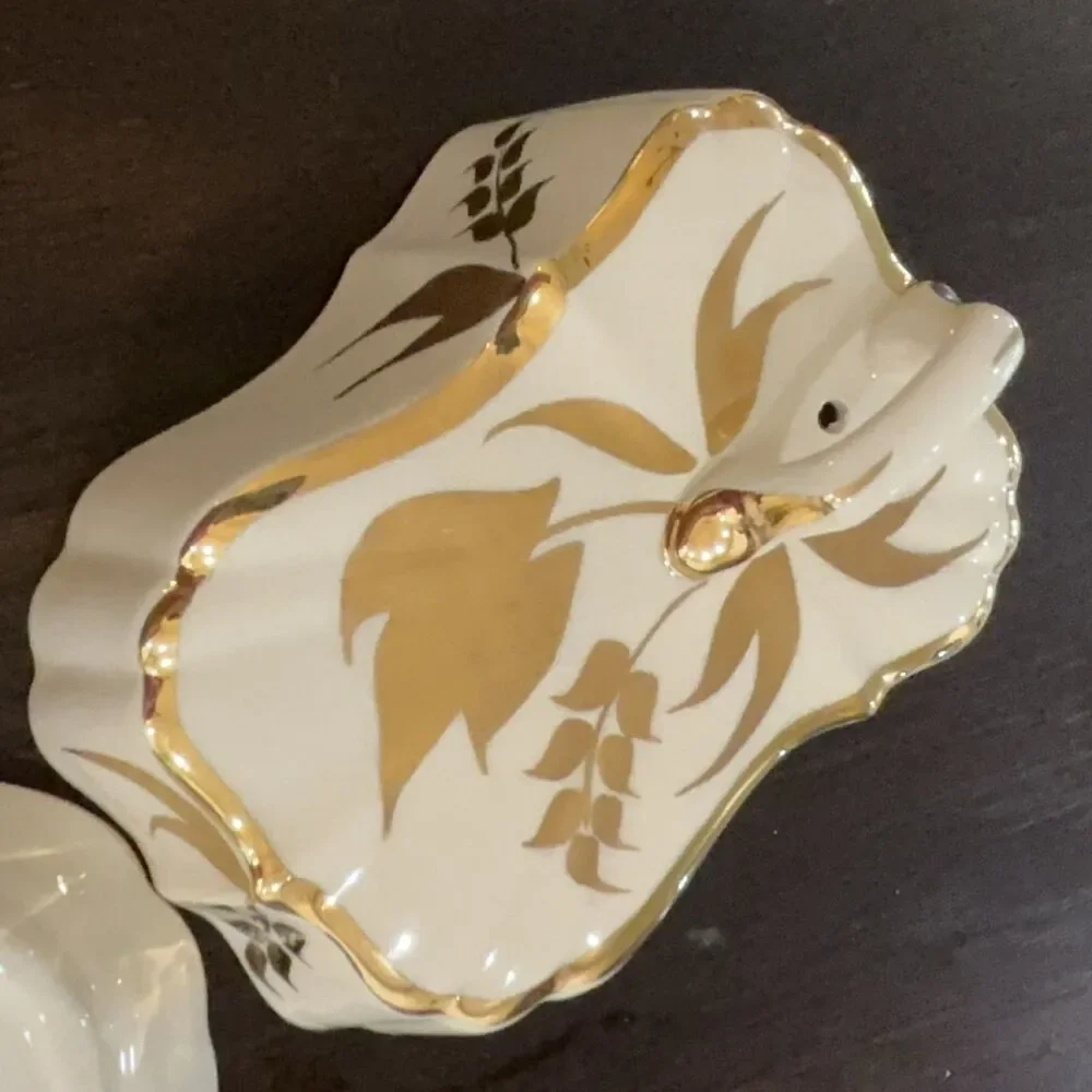 Lancaster & Sandland Ware Lidded Butter Dish Cream Gold Wheat Ceramic VG